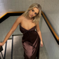 Yellow Strapless Cute Satin Simple A-Line Long Party Dress, DP2484