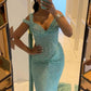 Vintage Turquoise Glittering Sequin Prom Dress Sheath Evening Dress One-shoulder Party Dress Long Formal Dress DP6870