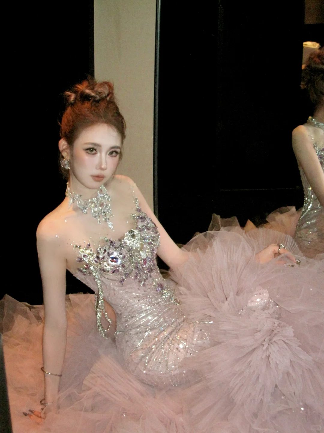 Gorgeous Glittering Pink Beaded Sequin Strapless Mermaid Design Elegant Prom Dress Evening Dress DP6251