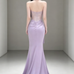 Elegant Lilac Strapless Cowl Neck Mermaid Beaded Bodice Draped Prom Dress DP8776