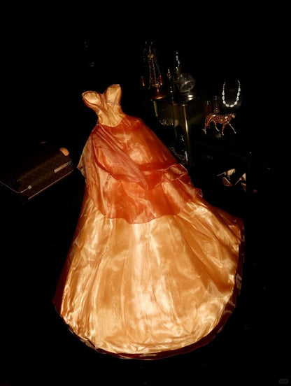 Vintage Bronze Ombre Ball Gown Strapless Tulle Overlay Satin Princess Dress DP7006