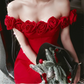 Red Off Shoulder Rose A-Line Homecoming Dress Birthday Outfits, DP3131