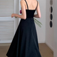 Vintage Black A-Line Midi Evening Gown Spaghetti Strap Prom Dress Prom Dress DP7817
