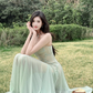 Robe de bal vintage en mousseline de soie vert sauge, coupe trapèze, bretelles spaghetti, robe de soirée longue, robe formelle DP6699