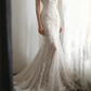 Vintage White Lace Mermaid Sheer Train Floral Embroidery Wedding Dress DP7644