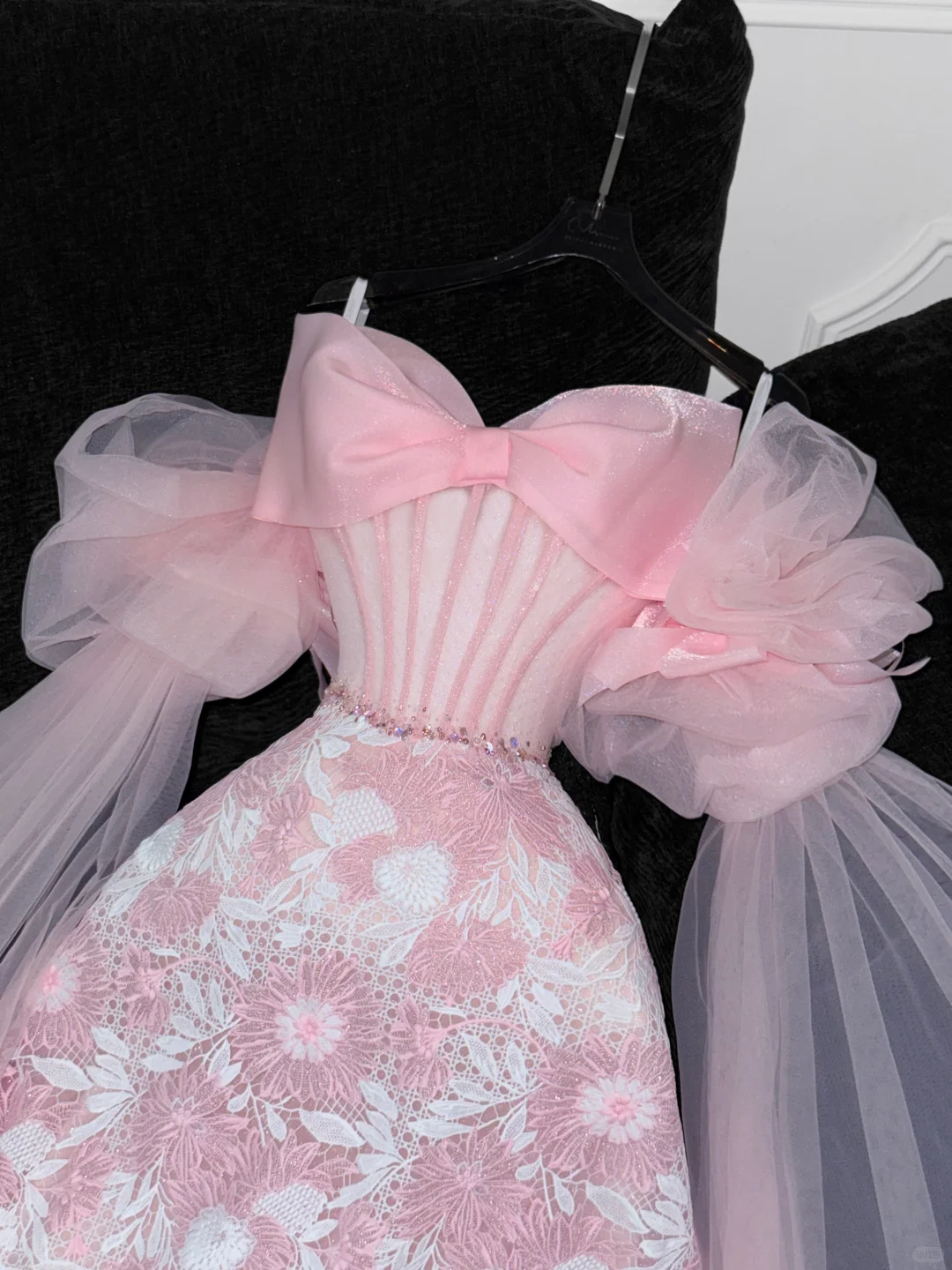 Vintage Pink Applique Bow Design A-Line Prom Dress Evening Dress DP6223