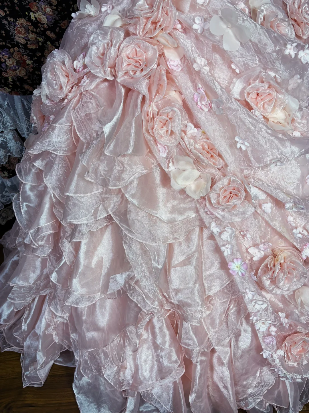 Gorgeous Pink 3D Flowers Sweet 16 Quinceanera Strapless A-Line Floor-length Prom Dress Evening Dress Ball Gown DP6416