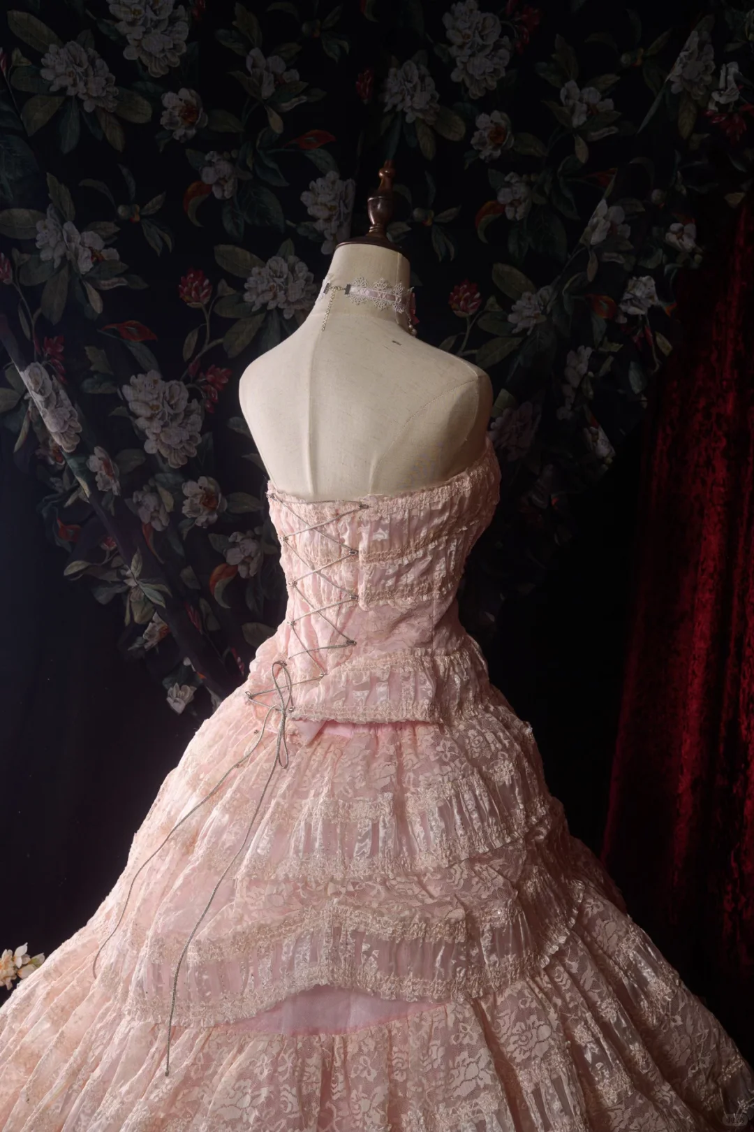 Glamorous Pink Tiered Strapless Lace Floral Sweet 16 Quinceanera Ball Gown DP7410