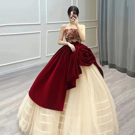 Einzigartiges trägerloses A-Linien-Ballkleid mit Rosendesign für Sweet 16 Quinceanera-Abendkleider, Geburtstagskleid, Abendkleid, Ballkleid, DP6518