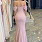 Elegant Pink Off-the-Shoulder Mermaid Ruched Evening Gown DP8712