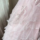 Élégante Robe de Bal de Quinceañera Rose Sans Bretelles avec Appliques en Dentelle et Volants Étages DP8226