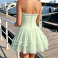 Cute Mint Green Strapless Lace Tiered Tulle Ruffle A-Line Homecoming Dress DP8505