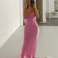 Pink Spaghetti Straps Sheath Satin Long Party Dress, DP2460