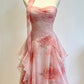 Glamorous A-Line Pink Chiffon Formal Dress Floral Beaded Prom Dress DP8256