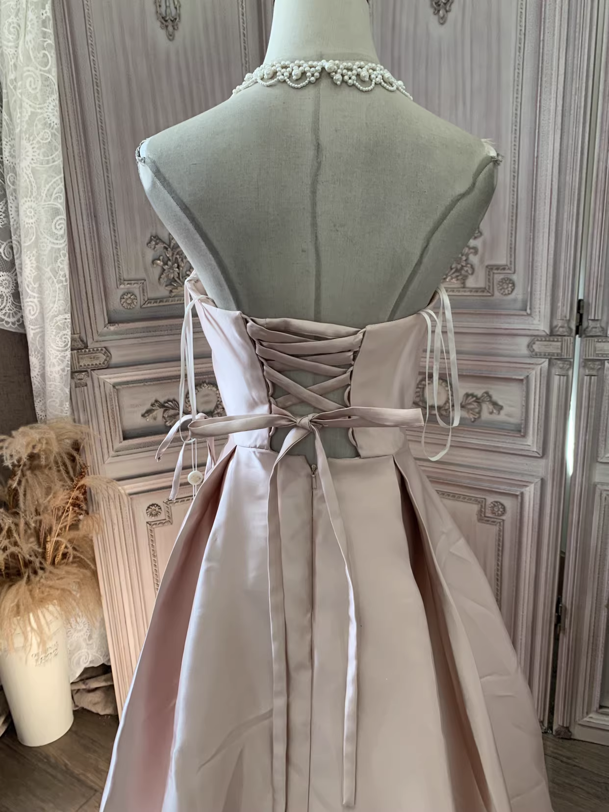 Glamorous Pink Strapless Beaded Embroidery & Sweeping Train Prom Dress DP7664