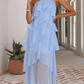 Vintage Halter-Neck Ruffle Tiered Chiffon High Low Maxi Formal Evening Dress DP8234