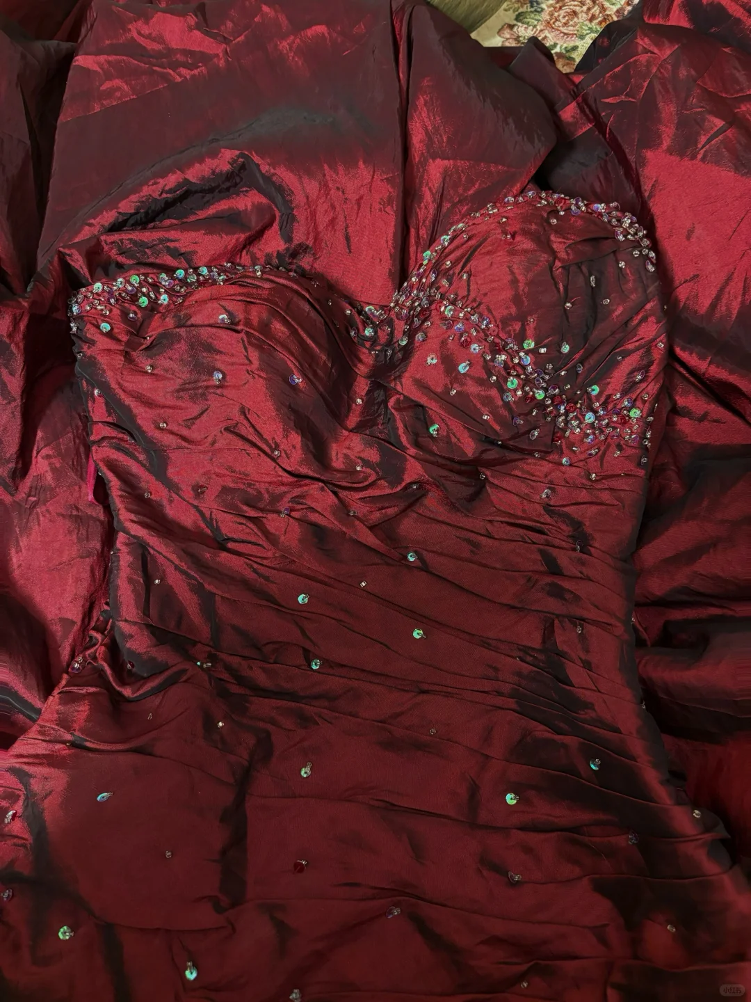 Wine Red Strapless A-Line Beading Satin Vintage Evening Gown, DP4284