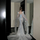 Elegantes glitzerndes silbernes Perlen-Pailletten-Design Meerjungfrau-Brautkleid Ballkleid Abendkleid DP6247