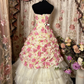 Strapless A-Line Floral Tiered Vintage Long Prom Dress Evening Gown, DP4517
