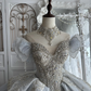 Elegant Luxury Ice Blue Wedding Dress Sweetheart Puff Sleeve Beaded Lace Tiered Tulle Quinceanera Ball Gown DP8133
