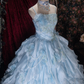 Glamorous Light Blue Spaghetti Strap Tiered Ruffles Ball Gown DP8344