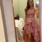 Shiny Pink Strapless A-Line High-Low Party Dress Birthday Gowns, DP3745