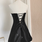 Vintage 3D Flowers Strapless A-Line Lace-up Satin Homecoming Dress Party Dress Short Cocktail Dress DP6808