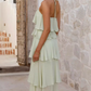 Vintage Halter-Neck Ruffle Tiered Chiffon High Low Maxi Formal Evening Dress DP8234