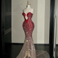 Vintage Farbverlauf Rot Liebsten Trägerlosen Meerjungfrau Design Sexy Ballkleid Abendkleid DP6253
