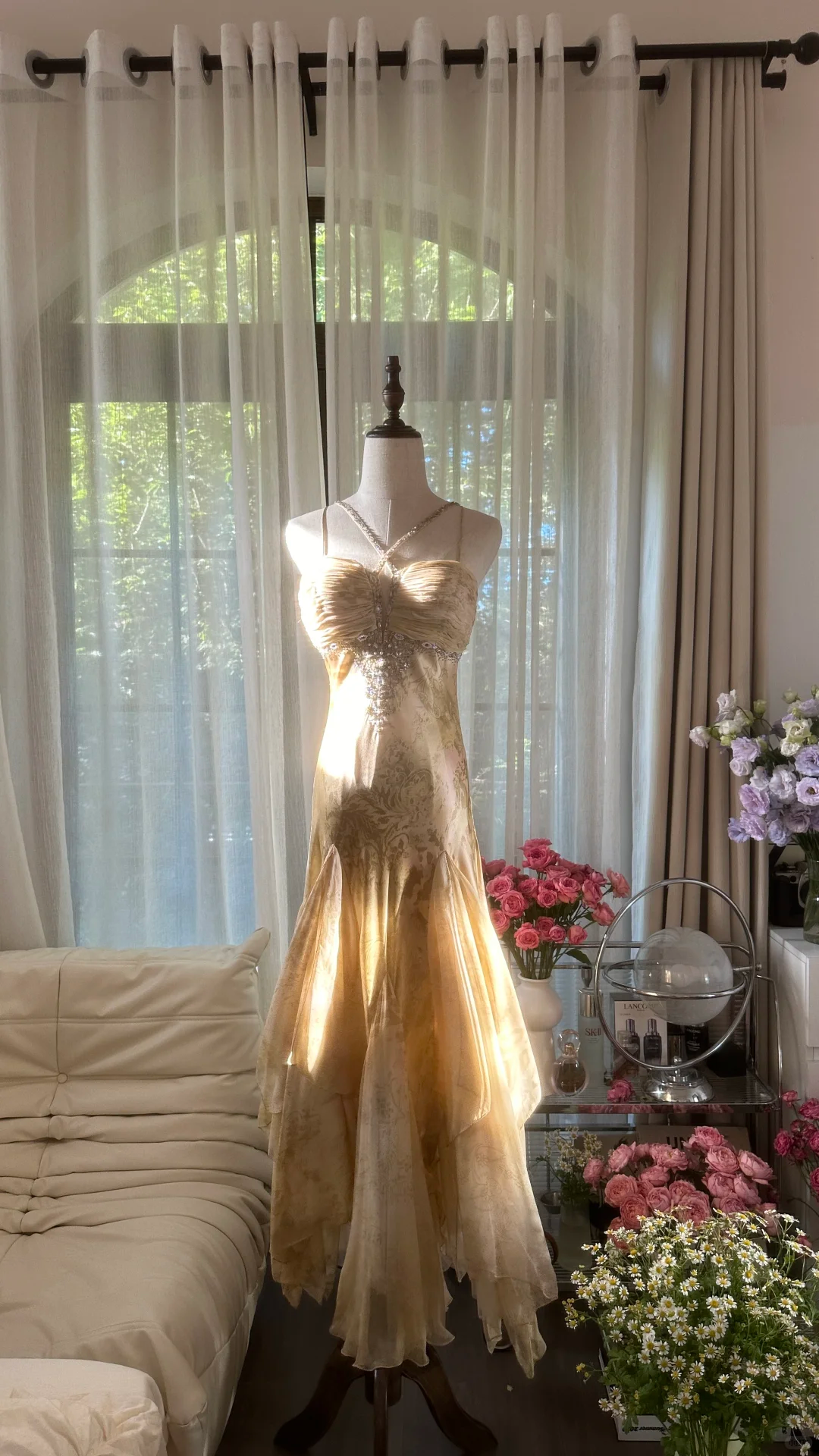 Retro Sweetheart Mermaid Spaghetti Strap Design A-line Romantic Chiffon Evening Dress Prom Dress, DP5986