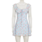 Cute Light Blue Floral Square-neck A-Line Short Summer Dresses Party Dress Homecoming Dress DP6343