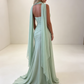 Elegant Sage Green Chiffon Mermaid Strapless Draped Cape Beaded Wedding Guest Bridesmaid Prom Dress DP8651
