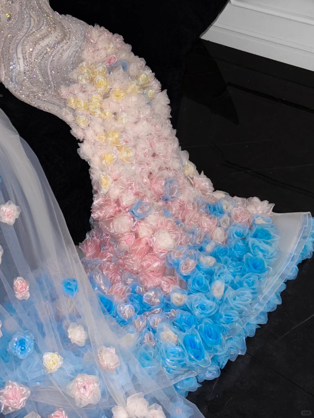 Gorgeous Sparkling Beaded Sequin Mermaid 3D Flowers Design Tulle Evening Dress Prom Dresses DP6163