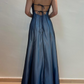 Elegant Blue Spaghetti Straps A-Line Vintage Long Party Dress, DP3990