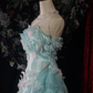Elegant Mint Green Ruffled Tulle 3D Floral Sweet 16 Quinceanera Ball Gown  DP7414