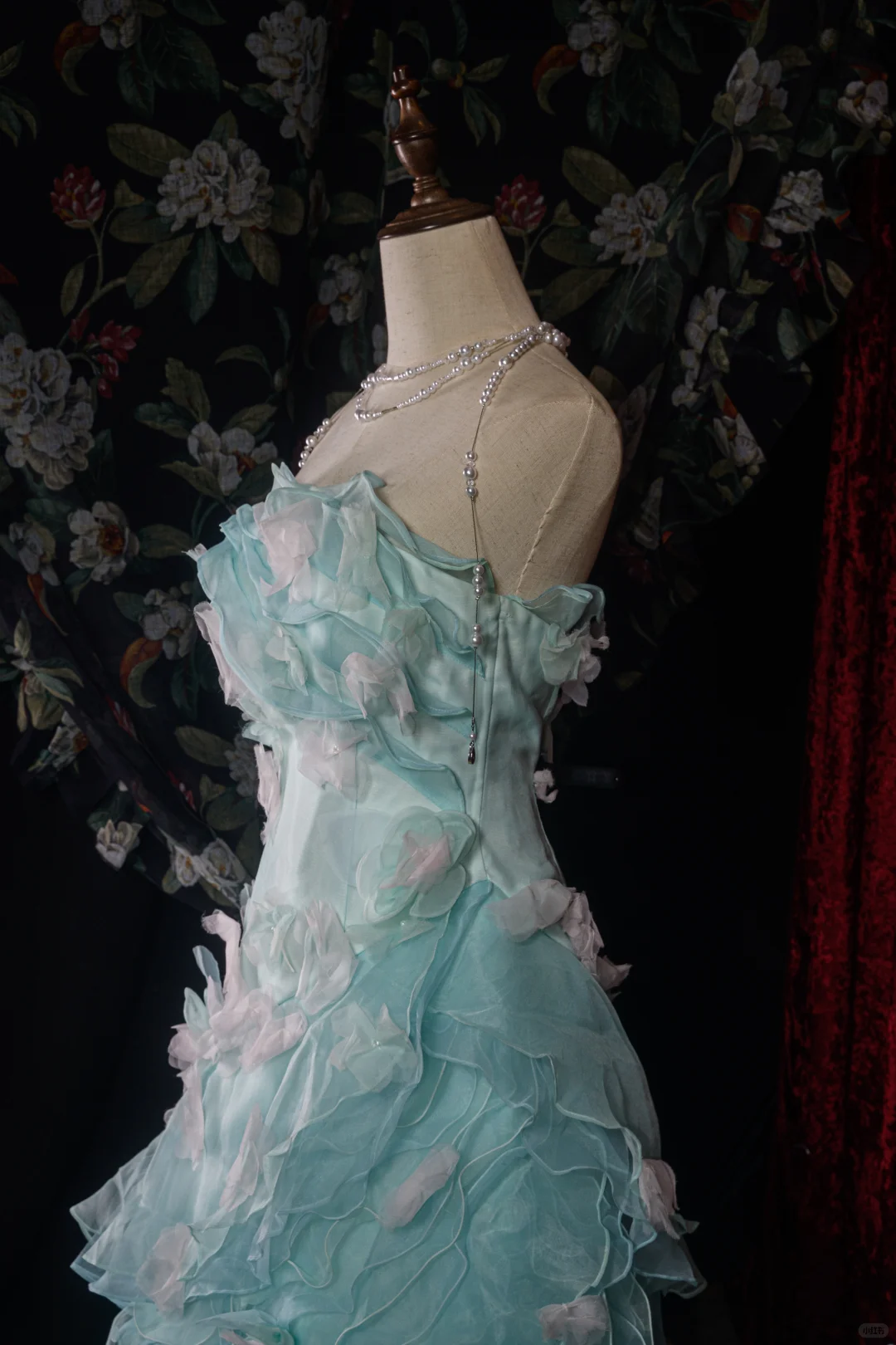 Elegant Mint Green Ruffled Tulle 3D Floral Sweet 16 Quinceanera Ball Gown  DP7414