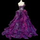 Glamorous Purple Sequined Strapless 3D Floral Applique Layered Ruffles Sweet 16 Quinceanera Ball Gown DP7277