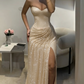 Charming Fuchsia Strapless Sweetheart Sheath Split Long Evening Party Dresses DP5558