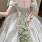Glamorous Satin Beaded Off-Shoulder Wedding Dress A-Line Applique Bridal Gown DP7124