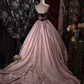 Elegant Pink  Black Striped Bodice Sweetheart Strapless Bow Ball Gown DP8345