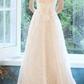 Elegant Champagne Spaghetti Straps Sequin Tulle A‑Line Evening Gown DP8824
