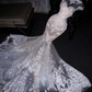 Glamorous Lace Mermaid Embroidery Sparkling Tulle Matching Veil Wedding Dress DP7311