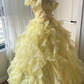 Vintage Soft Yellow Organza 3D Flower Ruffle Beaded Sweet 16 Quinceanera Ball Gown DP7363