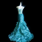 Gorgeous Blue Shiny Beaded Mermaid Satin Tiered Prom Dress Evening Dress DP6347