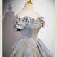 Elegant Glittering Satin Sweet 16 Quinceanera A-Line Off-the-shoulder Evening Dress Tulle Floor Length Ball Gown DP6921
