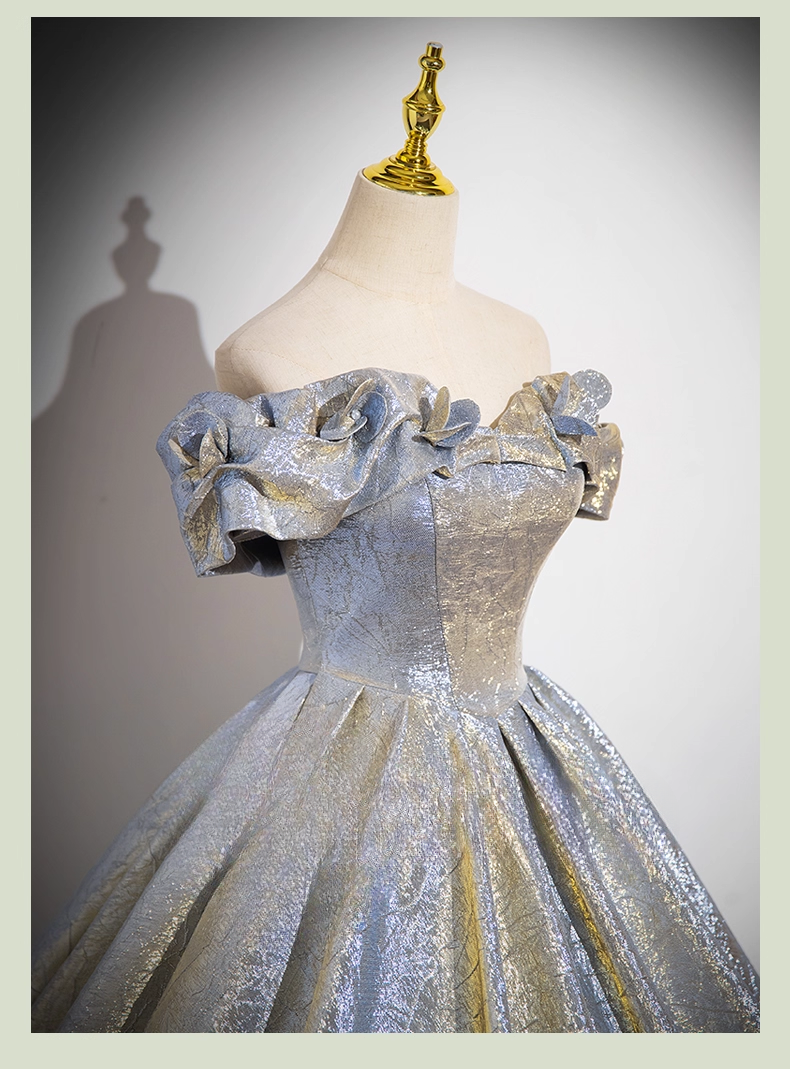 Elegant Glittering Satin Sweet 16 Quinceanera A-Line Off-the-shoulder Evening Dress Tulle Floor Length Ball Gown DP6921