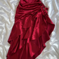 Vintage Wine Red Halter Satin Long Evening Party Dress Birthday Outfits, DP4389