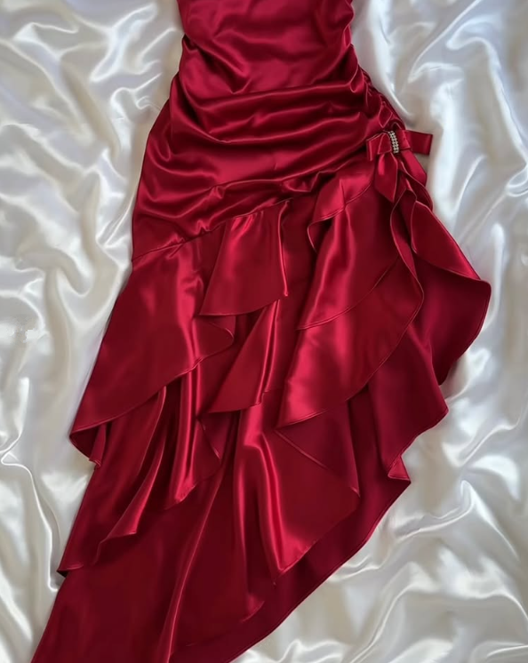 Vintage Wine Red Halter Satin Long Evening Party Dress Birthday Outfits, DP4389