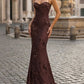 Elegant Spaghetti Strap Mermaid Floral Appliqué Prom Gown DP8178