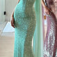 Vintage Turquoise Glittering Sequin Prom Dress Sheath Evening Dress Strapless Party Dress Long Formal Dress DP6872